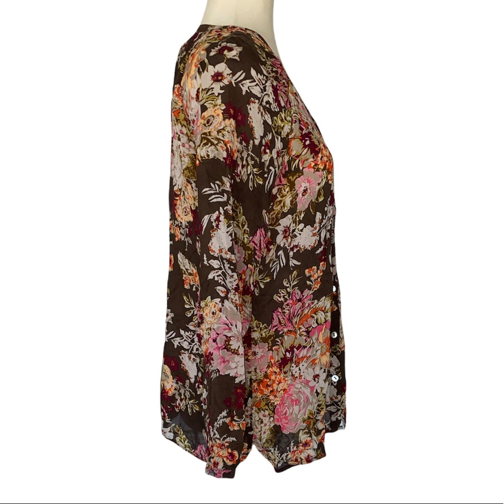 J. Jill Brown Floral Pintuck Pleated Blouse - S - Picture 4 of 11
